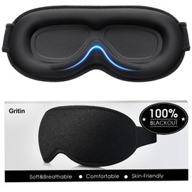 Gritin Gritin 100% Blackout Sleep Eye Mask for Women Men, Zero Pressure Sleeping Mask - Ergonomic Design 3D Cutout Eye Movement and Eyelash Friendly Night Blindfold, Ultra Soft Comfortable for Sleeping