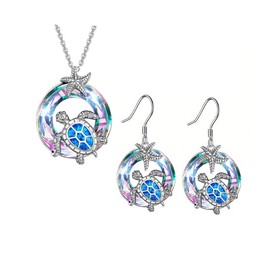 Yocoyee Dainty Turtle Pendant Necklace Earrings Jewelry Set Shining Crystal Sea Ocean Marine Animal Jewelry Good Luck Necklace for Women Jewelry