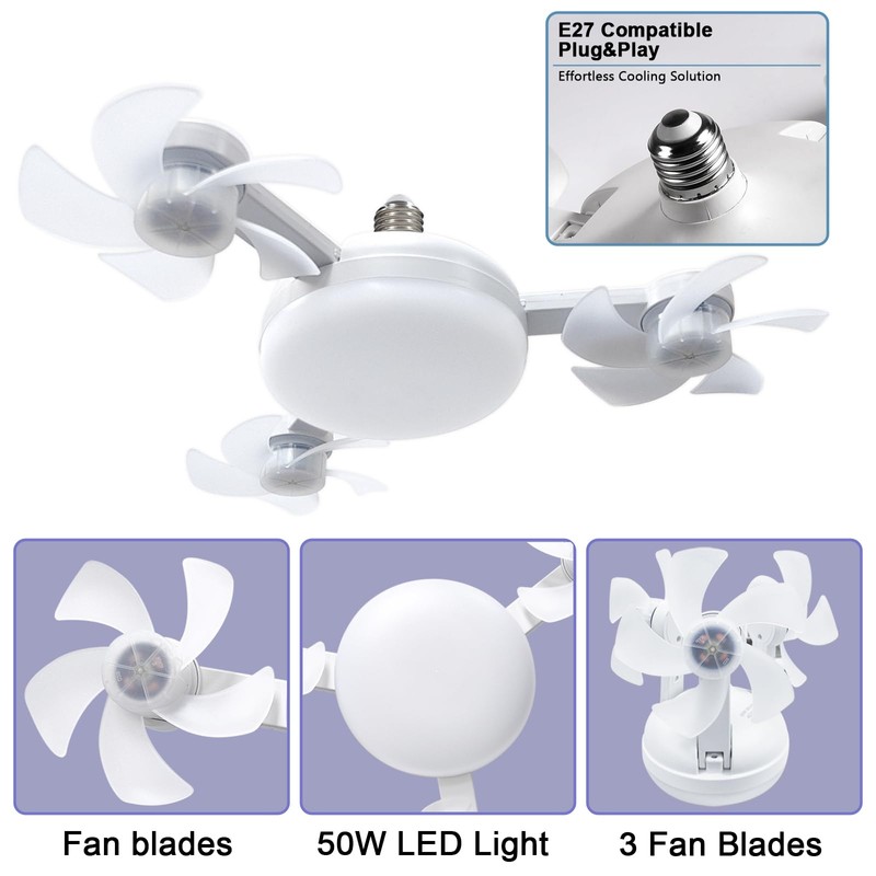 amgolibi Socket Fan Light with Remote, Screw in Ceiling Fan,