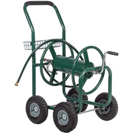 Garden Hose Reel Cart with Wheels, Heavy Duty Hose Cart Holds 300-Feet of 5/8-Inch Hose Water Hose Reel Cart Outdoor Water Planting Truck for Garden & Yard, Durable Powder Coat Finish, Green