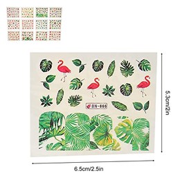 Calcomanías para Decoración de Uñas con Hojas de Flores, 12 Hojas de Pegatinas Coloridas para Uñas con Plantas de Pájaros, Calcomanías de Transferencia de Agua para Decoraciones de Uñas DIY, Accesorio