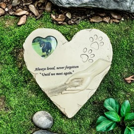 Heart-Shaped Pet Memorial Stone - Pet Tombstone with Photo Frame, Weatherproof Outdoor/Indoor Cemetery Plaque - EngravingColor: Khaki, Size: M