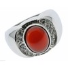 jkc Red Agate Ruby Simulated Stone Cz Accented Stainless Steel