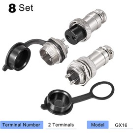 VISSQH GX16 2-Pin Panel Metal Mounting Round Aviation Plug, 16 mm Male/Female Aviation Plug Cable Connector 2-Pin + Rubber Protective Cap and Screwdriver Pack of 16