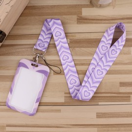 Juanooo Purple ID Badge Holder Lanyard for Keys Cute Key Keychain Lanyard for ID Badges for Women Teachers Girls Aesthetic Preppy School Lanyard ID Holder(Love Heart)