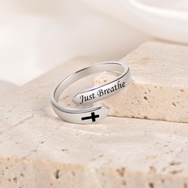 ACJNA Adjustable Just Breathe Rings for Women 925 sterling sliver Inspirational Jewelry Gifts for Teens, Sterling Silver, No Gemstone