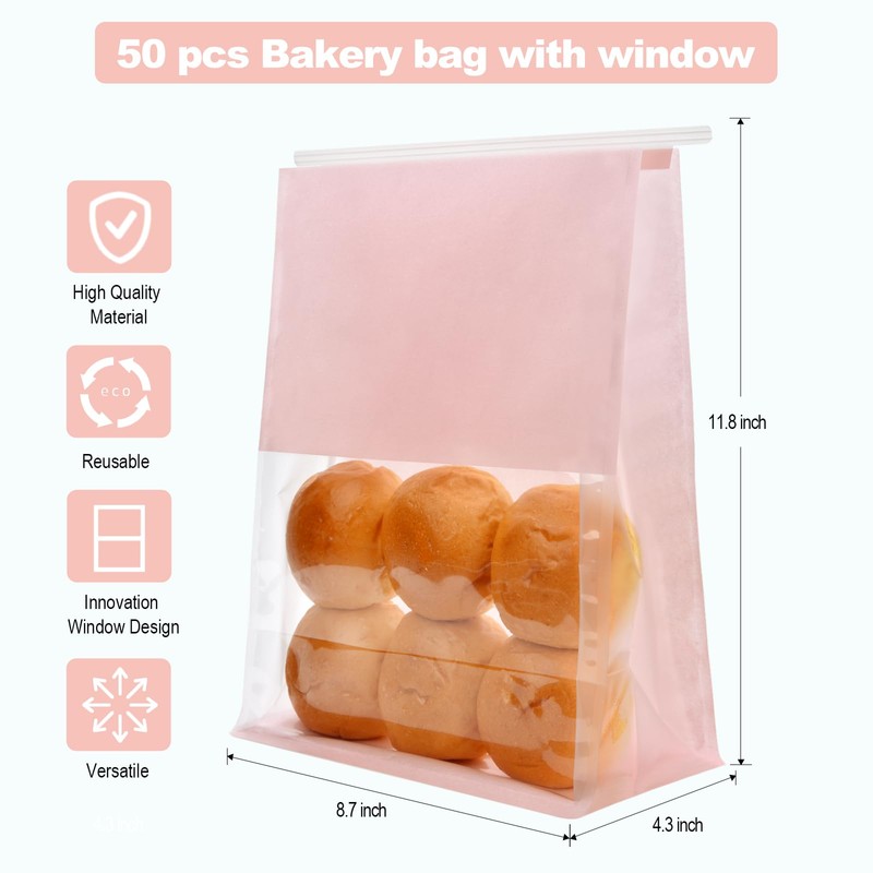 Funcoo 50 Paper Bread Bags with Tabs for Homemade Sourdough