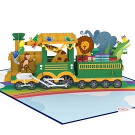 papercrush® Pop-Up Card Railway with Animals - Funny 3D Birthday Card with Locomotive for Children (Girls & Boys), Children's Birthday Card, Voucher for Zoo Visit