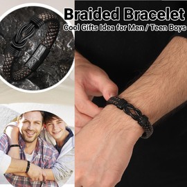 Btysun Godson Gifts Leather Bracelet for Men Inspirational Wristband Black Leather Cuff Bracelet Graduation Jewelry Graduation Gifts for Him