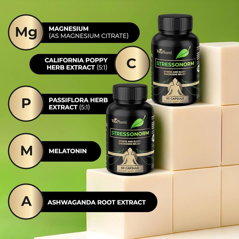 VitaPharm Stressonorm - Herbal Supplement with Magnesium, Ashwagandha, Passiflora &
