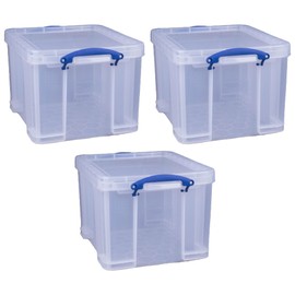 Really Useful Box 32 Liters Storage Bin Container with Snap Lid and Clip Lock Handles for Lidded Home and Office Storage Organization (3 Pack)