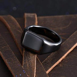 King Will Men's Black Signet Rings Tungsten Biker Band Ring For Men Thumb Pinky Polished Classic Plain Wedding Statement Promise Ring for Him Size 7