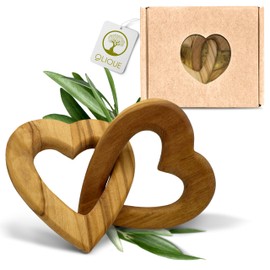 OLIQUE Wooden Hearts, Olive Wood - Connected Wooden Hearts as an Individual Gift for Wedding, Anniversary or Engagement (8 cm)
