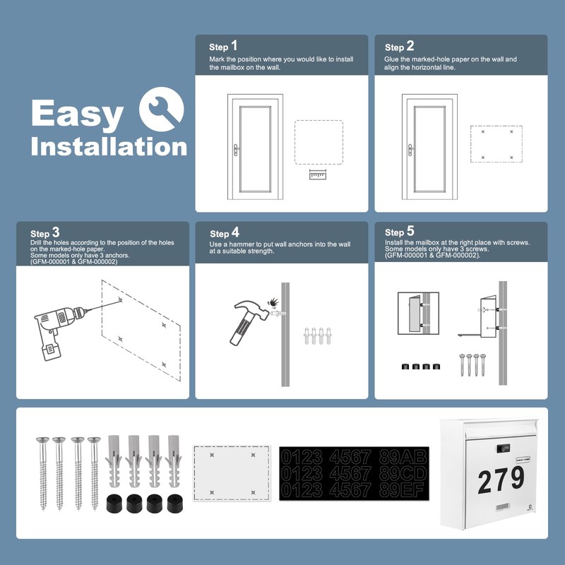 KINGCEPHAS Outside Wall-Mounted Mailbox with Combination Lock, Large Capacity, Wall