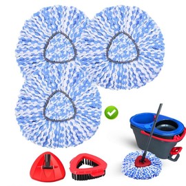 （ONLY Fit 2-TNAK）3 Pack Spin Mop Heads Replacement Compatible with O Cedar RinseClean 2 Tank, (No Bucket) Upgraded Scrub Brush and 1 Base Combo Set, Microfiber Replace Head Refill:_2-TANK 3PACK MOP WITH BRUSH
