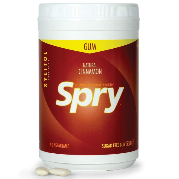 Spry Fresh Natural Xylitol Chewing Gum Dental Defense System Aspartame-Free Sugar Free Gum (Cinnamon, 550 Count - Pack of 1)
