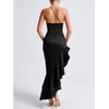 LAGSHIAN Women's Elegant One Shoulder Ruched Asymmetric Ruffle Satin Cocktail
