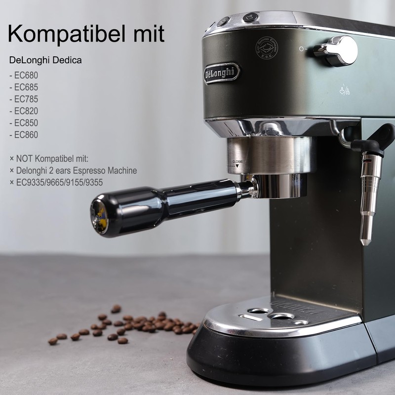 Bottomless Portafilter 51 mm for DeLonghi Dedica EC680/EC685/EC785/EC820/EC850/EC860, with 2