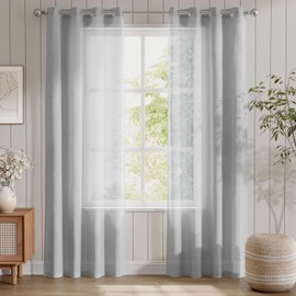 Topick Sheer Curtain with Eyelets, Transparent Curtain, Pack of 2, grey, 225cm