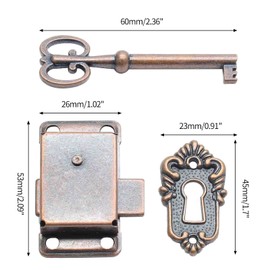 BokWin Cabinet Cupboard Decorative Lock, Furniture Lock Vintage Lock for Jewelry Antique Red Bronze Cabinet Lock Old Lock Replacement with Key and Mounting Screws(1 Set)
