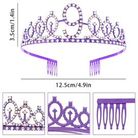 Purple 9th Birthday Crown and Sash Girls 9th Birthday Decoration Rhinestone Birthday Tiara Princess Crown Queen Tiara Birthday Sash Girls 9th Birthday Decoration Party Clothing Accessories,