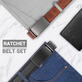 Zitahli Ratchet Belt Men 2 Pack - Click Leather Mens Belt Adjustable,Cut for Perfect Fit Dress and Casual,Gifts for men,Men's Accessories Size 26"-32"