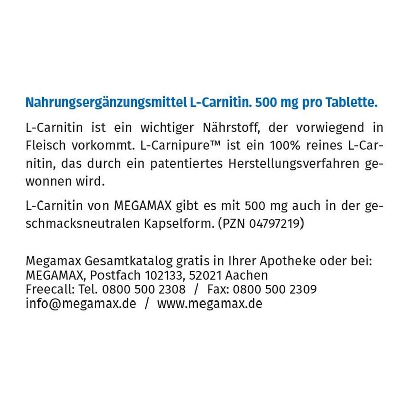 Megamax L Carnitine 500 mg Tablets Pack of 60