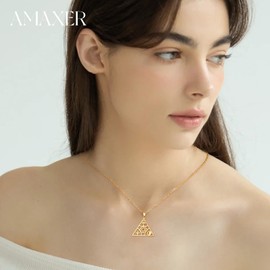 Amaxer Egyptian Pyramids Shaped Adjustable Necklace for Women Stainless Steel Cross Ankh Star of David Moon Ancient Symbol Collection (gold)