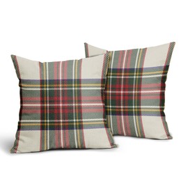 Christmas Plaid Pillow Covers 18x18 Inch Set of 2 Red Green Cream Buffalo Check Xmas Tartan Decorative Throw Pillowcases Outdoor Winter Farmhouse Holiday Cushion Cases Decor for Sofa Couch Bed