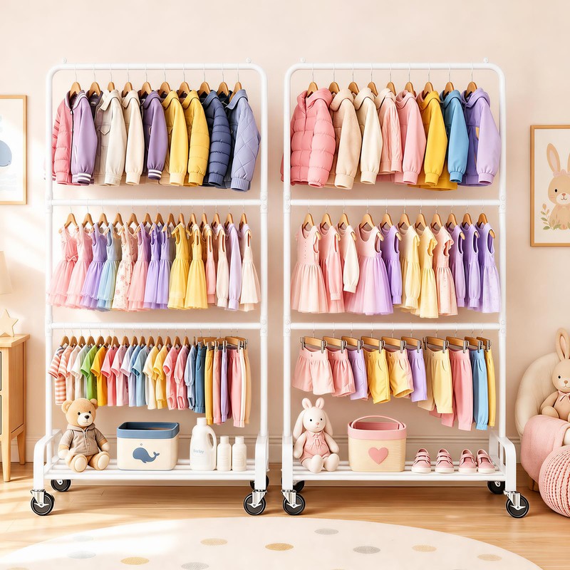 Heavy Duty Kids Clothing Rack Rolling Large Storage Capacity Dress