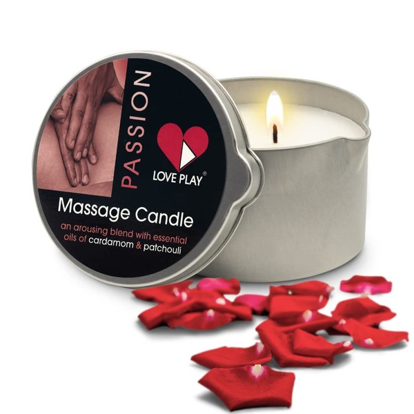 LOVE PLAY Massage Oil Candle - Vegan Moisturizing Body Oil Massage - Luxurious & Hydrating Skin Care Body Massage Oils (6.76oz)