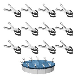 Pack of 12 Metal Clips for Pool Cover, Mounting Clips with Protective Film, Tarpaulin Clips, Clamping Clamps for Above Ground Pools, Clamping Clamps with Strong Clamping Force for Greenhouse and