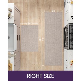 DEXI Kitchen Rugs Non Slip Washable, 24"x36"+24"x72" Set of 2, Soft Thin Kitchen Mats for Floor, Easy Clean Woven Kitchen Runner for Front of Sink, Laundry Room, Hallway, Beige