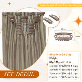 Full Shine Highlight Clip in Hair Extensions Human Hair Blonde Hair Extensions Real Human Hair Clip in Ash Brown Highlighted Platinum Blonde Real Hair Clip in Extensions 20 Inch 120 G 8 Pcs