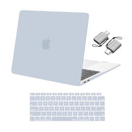 MOSISO Funda Dura Compatible con MacBook Air 13 2022-2018 A2337 M1 A2179 A1932 Retina, Carcasa Rígida de Plástico&Cubierta de Teclado (USA Versión)&Adaptador Tipo C Paquete de 2, Bebe Azul