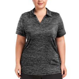 FOREYOND Plus Size Polo Shirts for Women Golf Shirts Moisture Wicking Short Sleeve Athletic Workout Tops Dark Grey