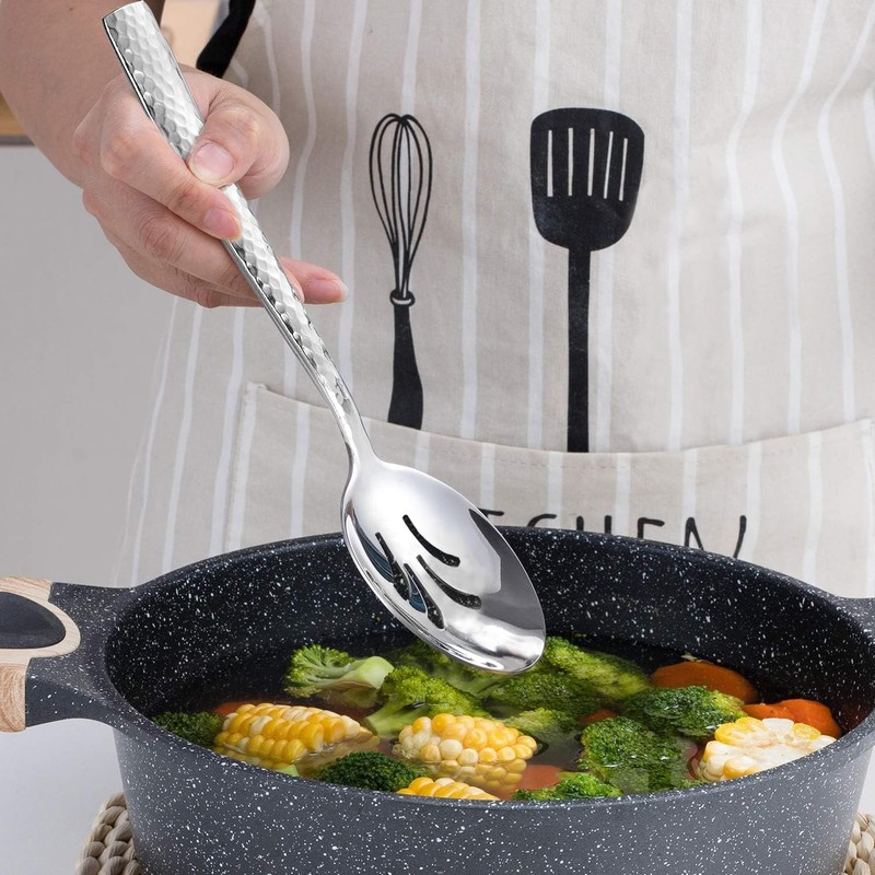 BOHK Delicate Hammered Serving Spoon Cooking Spoon Stainless Steel Large