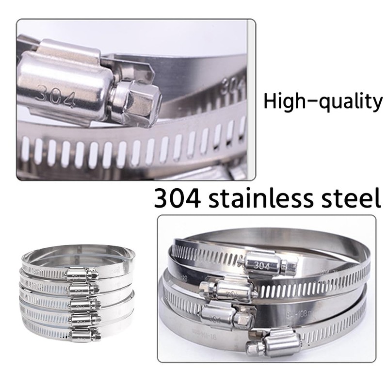 4 Pack 304 Stainless Steel Duct Clamp Worm Gear Adjustable