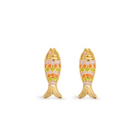 SINGULARU - Fish Color Earrings Brass 18K Gold Plated Enamel Jewelry for Women, One size, Yellow Gold, No Gemstone