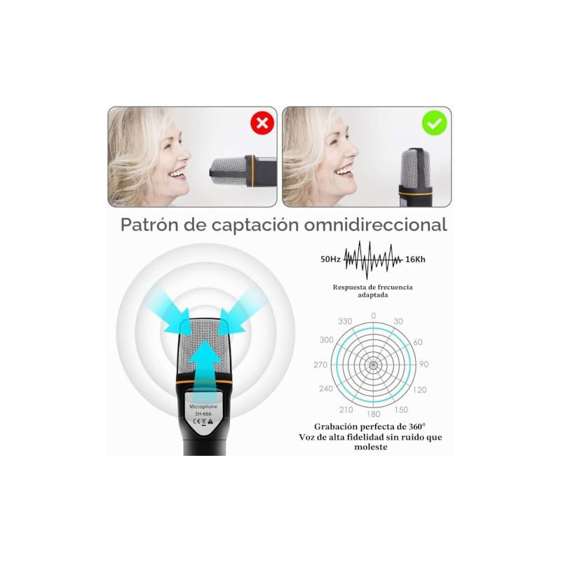 Micrófono para PC con Soporte Micrófono Condensador Semiprofesional con Tripié,