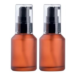 2 Pcs 30ML Brown Refillable Glass Lotion Pump Bottle, Cosmetic Sample Container with Black Plastic Pump Head - Ideal for Creams, Serums, Emulsions, Travel Packing, and Beauty Gels, Pump Dispensers