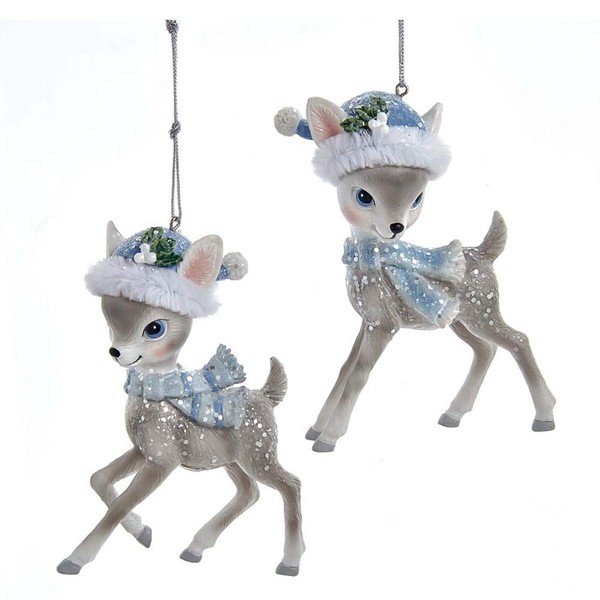 Kurt Adler Set/2 Gray Reindeers with Santa Hats Christmas Tree
