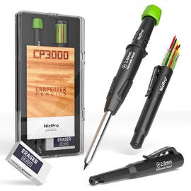 Nicpro Carpenter Pencil with Sharpener, CP3000 Construction Pencils with 6 Refills in a Lead Dispenser, Deep Hole Mechanical Pencil for Construction, Heavy Duty Carpenter Tools for Woodworking