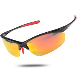 Polarized Sports Sunglasses for Men Women Super Lightweight Running Glasses TR90 Frame Cycling Glasses MTB Glasses Driving Fishing Golf Shiny Black and Orange