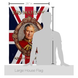 His Majesty King Charles III Wall Decor American Flag Banner Pack Patio Garden Patriotic Outdoor Indoor Tapestry Yard Sign Coronation Party Decorations Souvenir United Kingdom Memorabilia Made in USA