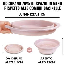 Washing Bowl, Laundry Tub, Washing Bowl, Camping Bowl, Foldable, Plastic, Save Space, Ideal for Bathroom, Kitchen, Patio, Garden, Thermostat Rubber (12 x 31 cm, Pink)