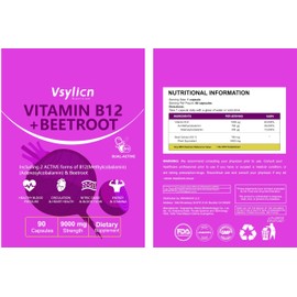 Beetroot & Vitamin B12 Complex - 9000mg Beetroot Extract & 1000mcg Dual B12 (Methylcobalamin & Adenosylcobalamin) - Energy & Immune Support - Red Blood Cell Production - 90 Capsules