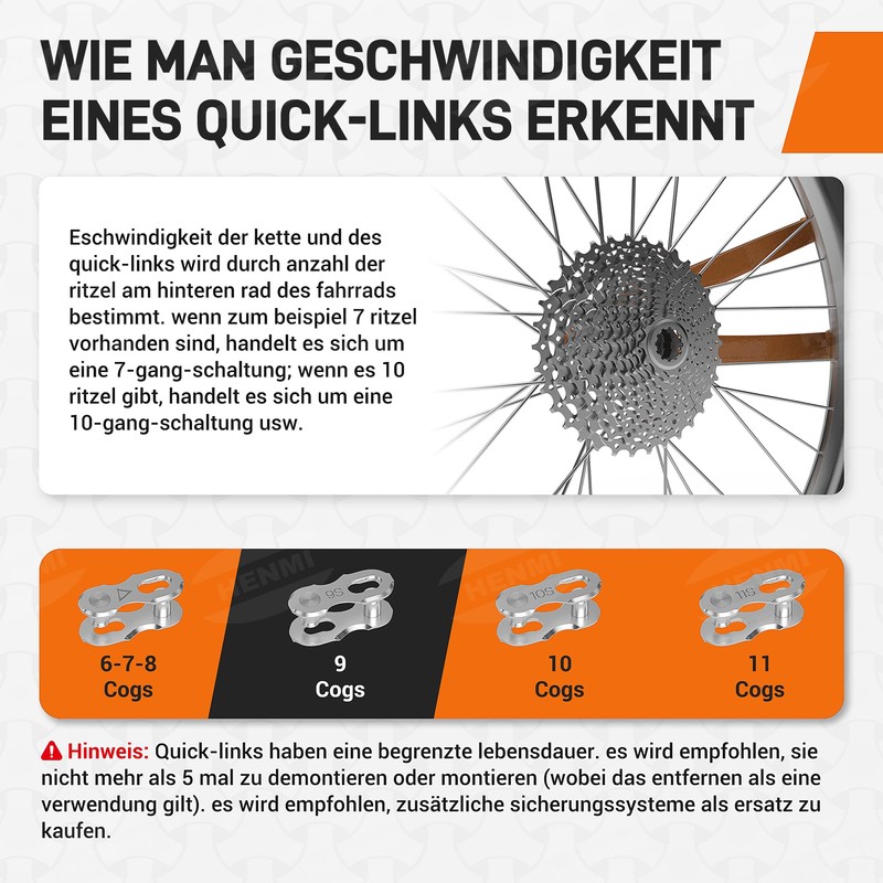 HENMI Bicycle Chain Link 9-Speed, 6 Pairs Chain Fastener Bicycle