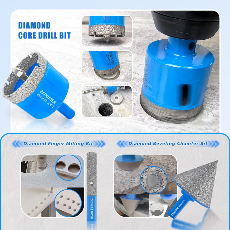 Diamond Hole Saw Kit with Pilot Bit, ZNXIMER Tile Hole