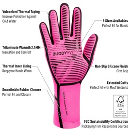 Buddyswim Neoprene Gloves 2.5mm Open Water Swimming Gloves Pink M